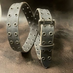 Handmade Solid Leather Gray Grey Double Hole Eyelet Belt Grommet, Metal Rings